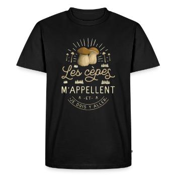 Cèpe Champignon Cueillette Cèpes Champignons - T-shirt Premium bio Homme - noir - Devant - Nico (187cm)