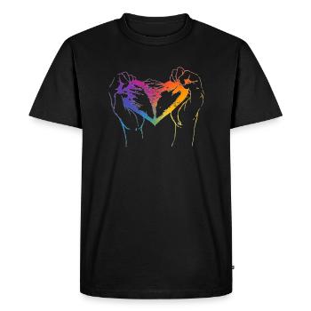 Cœur déchiré aux couleurs de l’arc-en-ciel pour la fierté - T-shirt Premium bio Homme - noir - Devant - Nico (187cm)