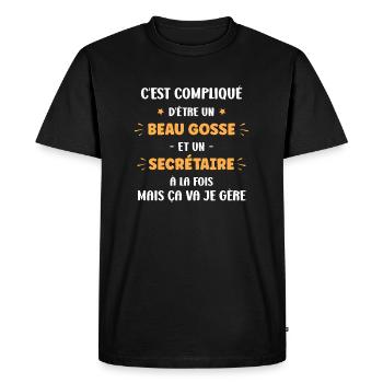 Compliqué beau gosse et secretaire - T-shirt Premium bio Homme - noir - Devant - Nico (187cm)