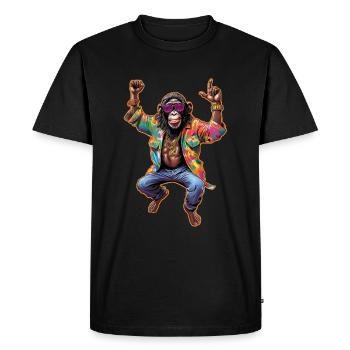singe dansant heureux dans le style hippie avec des lunettes - T-shirt Premium bio Homme - noir - Devant - Nico (187cm)