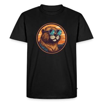 Beaver with sunglasses, rodent, castor - Men's Premium Organic T-Shirt - black - Front - Nico (187cm)