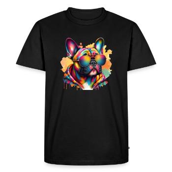 Frenchie portant des lunettes de soleil Art - T-shirt Premium bio Homme - noir - Devant - Nico (187cm)