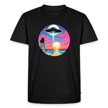 Two women at the beach are looking at a UFO. - Men's Premium Organic T-Shirt - black - Front - Nico (187cm)