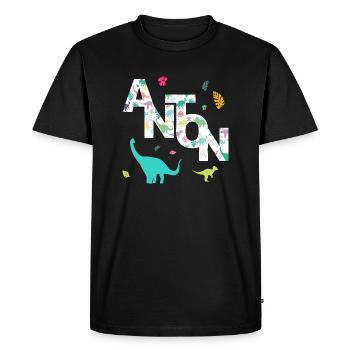 ANTON - Beau prénom de garçon avec dinosaure - T-shirt Premium bio Homme - noir - Devant - Nico (187cm)
