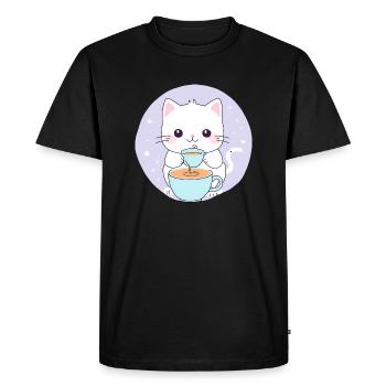 Cute Cute Cat Double Espresso Coffee - Men's Premium Organic T-Shirt - black - Front - Nico (187cm)