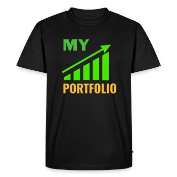 MON PORTFOLIO / Investissement, Motif de trading - T-shirt Premium bio Homme - noir - Devant - Nico (187cm)