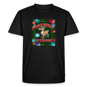 Christmas Outfit - Hey Deer It's X-Mas - Reindeer - Men's Premium Organic T-Shirt - black - Front - Nico (187cm)