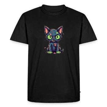Chat zombie d’Halloween - Chat effrayant mignon - T-shirt Premium bio Homme - noir - Devant - Nico (187cm)