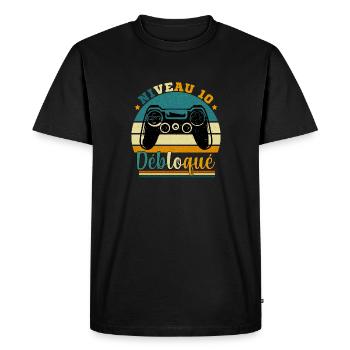 Niveau 10 Débloqué - Gamer Anniversaire 10 ans - T-shirt Premium bio Homme - noir - Devant - Nico (187cm)