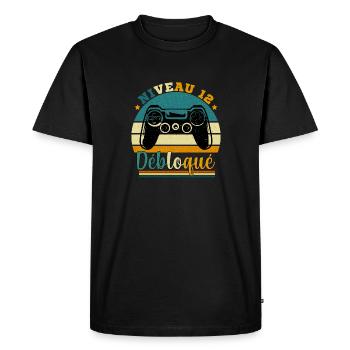 Niveau 12 Débloqué - Gamer Anniversaire 12 ans - T-shirt Premium bio Homme - noir - Devant - Nico (187cm)