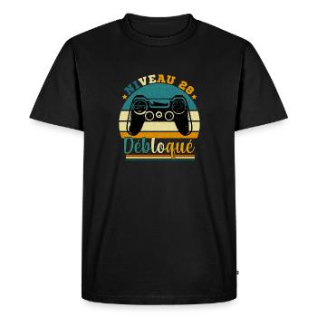 Niveau 28 Débloqué - Gamer Anniversaire 28 ans - T-shirt Premium bio Homme - noir - Devant - Nico (187cm)
