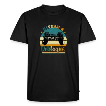 Niveau 6 Débloqué - Gamer Anniversaire 6 ans - T-shirt Premium bio Homme - noir - Devant - Nico (187cm)