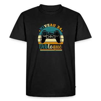 Niveau 34 Débloqué - Gamer Anniversaire 34 ans - T-shirt Premium bio Homme - noir - Devant - Nico (187cm)