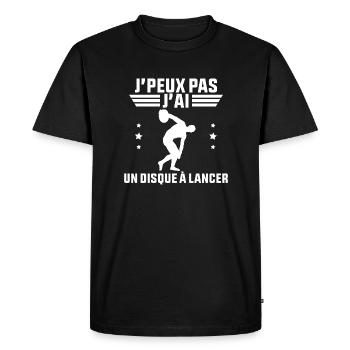 J'peux pas j'ai un Disque à Lancer - T-shirt Premium bio Homme - noir - Devant - Nico (187cm)