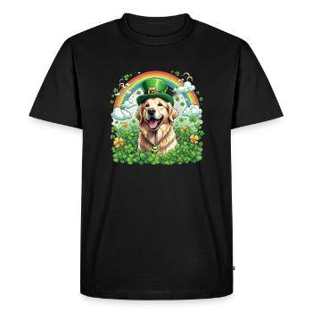 Chapeau vert et trèfle I Or de la Saint-Patrick - T-shirt Premium bio Homme - noir - Devant - Nico (187cm)