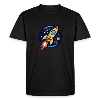 Fusée voyageant dans l’espace - T-shirt Premium bio Homme - noir - Devant - Nico (187cm)