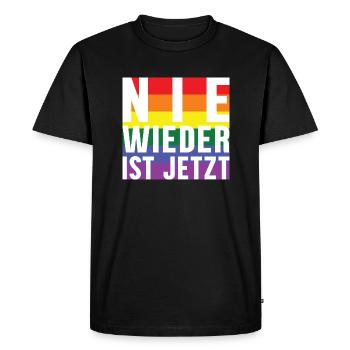 Plus jamais le lettrage Pride - T-shirt Premium bio Homme - noir - Devant - Nico (187cm)