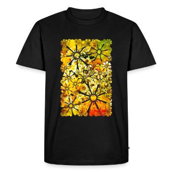 Bouquet de fleurs roses marguerites jaune aquarelle - T-shirt Premium bio Homme - noir - Devant - Nico (187cm)