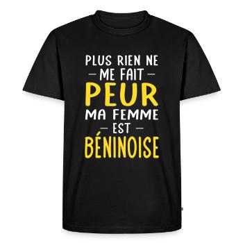 Rien ne me fait peur ma femme est Béninoise - T-shirt Premium bio Homme - noir - Devant - Nico (187cm)