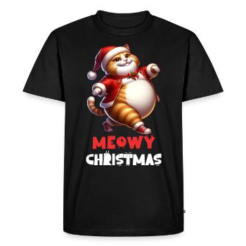 Miaou Noël Drôle Chat Père Noël Chapeau - T-shirt Premium bio Homme - noir - Devant - Nico (187cm)