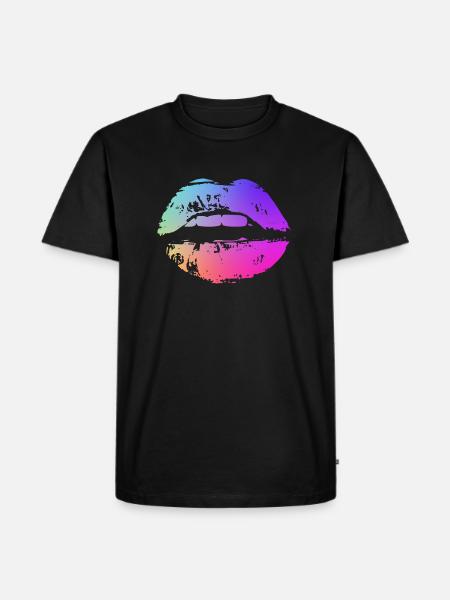 neon farbige Lippe - Männer Premium Bio T-Shirt - Schwarz