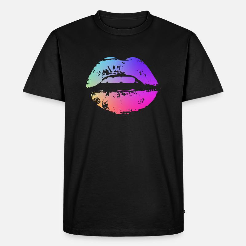 neon farbige Lippe - Männer Premium Bio T-Shirt - Schwarz