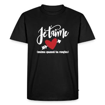 Cadeau Saint Valentin Couple Ronfleur Je T'aime - T-shirt Premium bio Homme - noir - Devant - Nico (187cm)