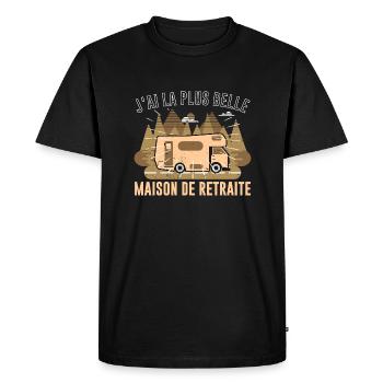 Camping-car Retraite Humour Camping Car Retraité - T-shirt Premium bio Homme - noir - Devant - Nico (187cm)