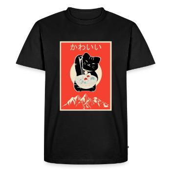 Chaton chat kawaii avec ramen kanji japonais Japon - T-shirt Premium bio Homme - noir - Devant - Nico (187cm)