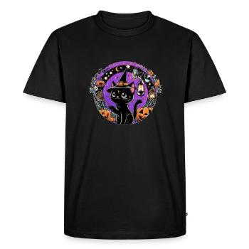 Purple Kitty Halloween - Men's Premium Organic T-Shirt - black - Front - Nico (187cm)