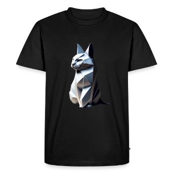 Chat gris profil origami, - T-shirt Premium bio Homme - noir - Devant - Nico (187cm)
