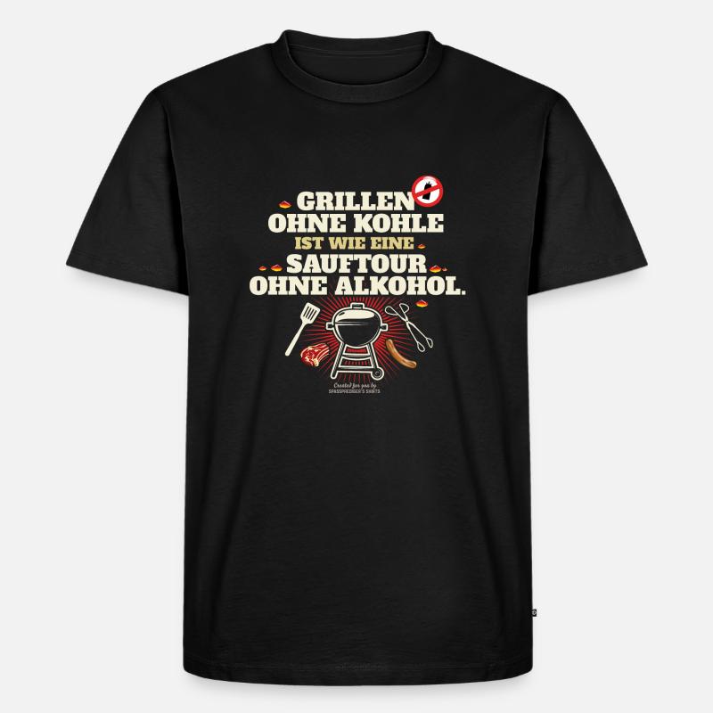 Grillen ohne Kohle Button - Männer Premium Bio T-Shirt - Schwarz