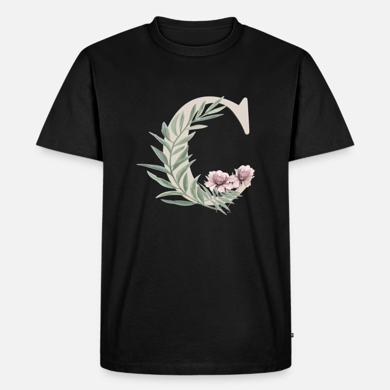 Buchstabe C mit Blumen - Männer Premium Bio T-Shirt - Schwarz