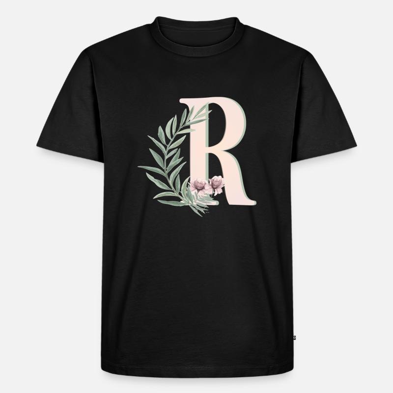 Buchstabe R mit Blumen - Männer Premium Bio T-Shirt - Schwarz