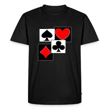 Cartes, cartes de poker, clubs, piques, coeurs, diamants - T-shirt Premium bio Homme - noir - Devant - Nico (187cm)