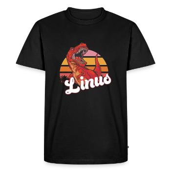 LINUS - Beau prénom de garçon avec T-REX Dino - T-shirt Premium bio Homme - noir - Devant - Nico (187cm)