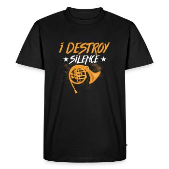 I Destroy Silence Horniste Joueur de cor - T-shirt Premium bio Homme - noir - Devant - Nico (187cm)