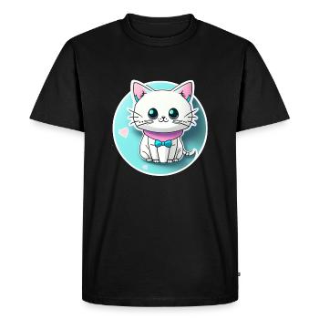 chat kawaii - mignon - manga - japon - T-shirt Premium bio Homme - noir - Devant - Nico (187cm)