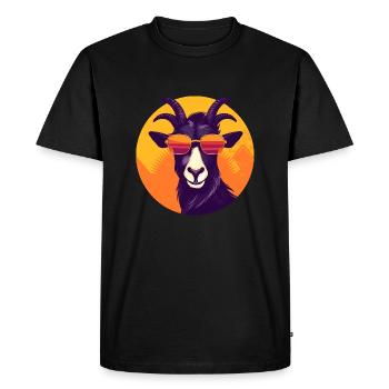 Goat with sunglasses, horned mammal, goat - Men's Premium Organic T-Shirt - black - Front - Nico (187cm)