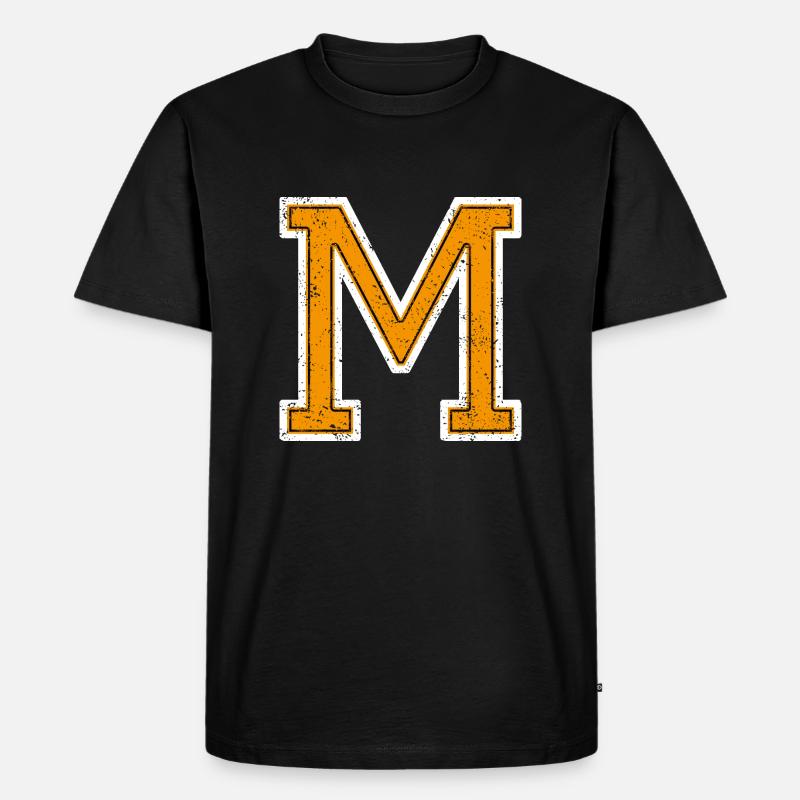 M - Buchstabe / College Style - Männer Premium Bio T-Shirt - Schwarz