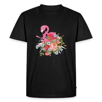 Flamant rose motif floral T Shirt - T-shirt Premium bio Homme - noir - Devant - Nico (187cm)