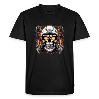 crane - squelette - tete de mort - casque de moto - T-shirt Premium bio Homme - noir - Devant - Nico (187cm)