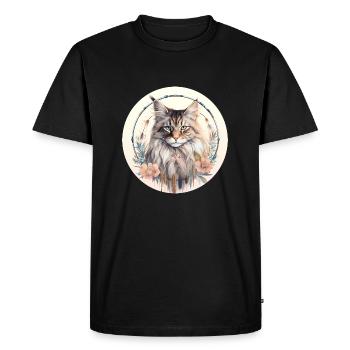 Maine Coon Cat Boho Style, Love cats - Men's Premium Organic T-Shirt - black - Front - Nico (187cm)