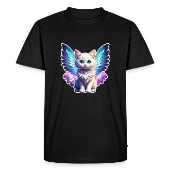 Cat with Wings - Men's Premium Organic T-Shirt - black - Front - Nico (187cm)