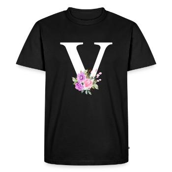 Lettre v floral violet - T-shirt Premium bio Homme - noir - Devant - Nico (187cm)