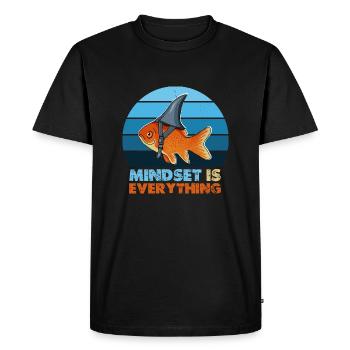 Goldfish Shark Mindset is Everything, Motivational - Men's Premium Organic T-Shirt - black - Front - Nico (187cm)