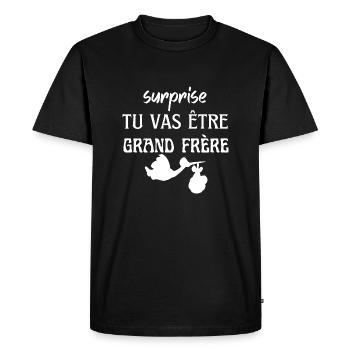 surprise tu vas être grand frère - T-shirt Premium bio Homme - noir - Devant - Nico (187cm)