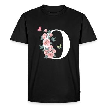 Lettre o fleurs rose - T-shirt Premium bio Homme - noir - Devant - Nico (187cm)