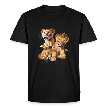 3 petits lions, enfants lions, bébés lions - T-shirt Premium bio Homme - noir - Devant - Nico (187cm)