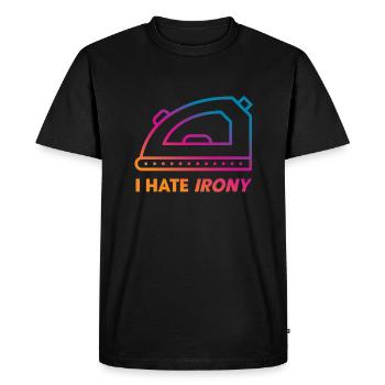 Je déteste l’ironie - T-shirt Premium bio Homme - noir - Devant - Nico (187cm)